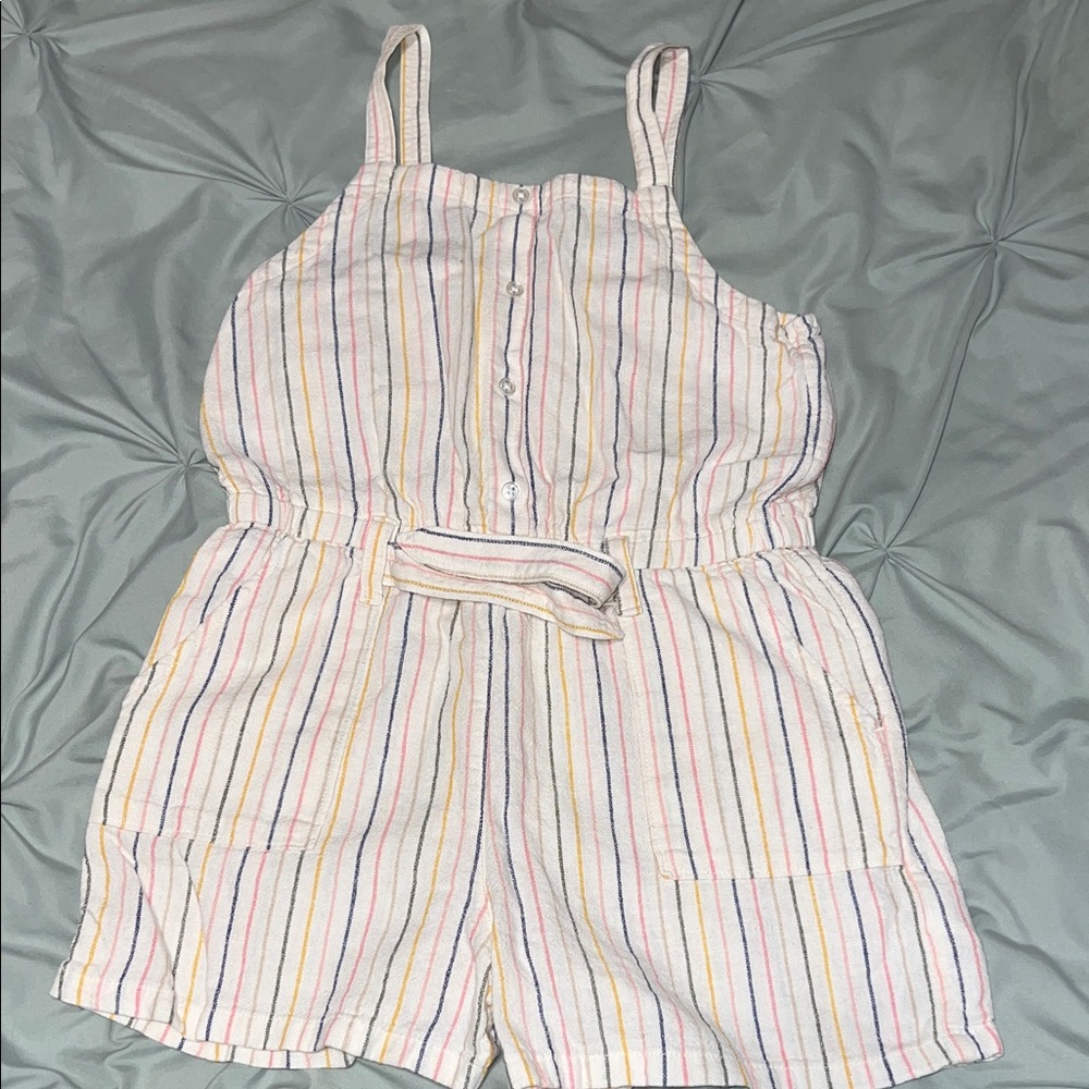 Old Navy White Romper with Pink, Yellow, Blue and Orange Stripes